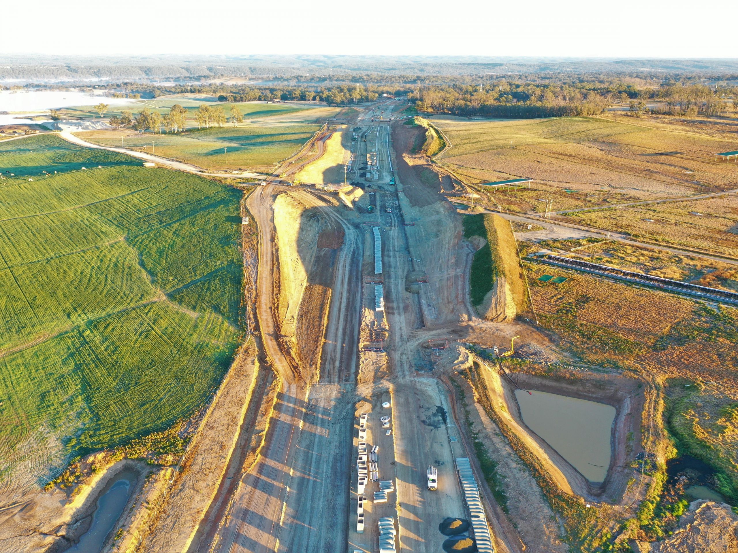 soil layers from earthmoving project aerial photo