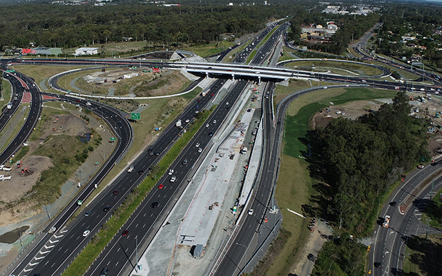  Bruce Highway Upgrade - Deception Bay Road Interchange, Burpengary, looking south, May 2023.
Source: Qld Department of Transport and Main Roads 